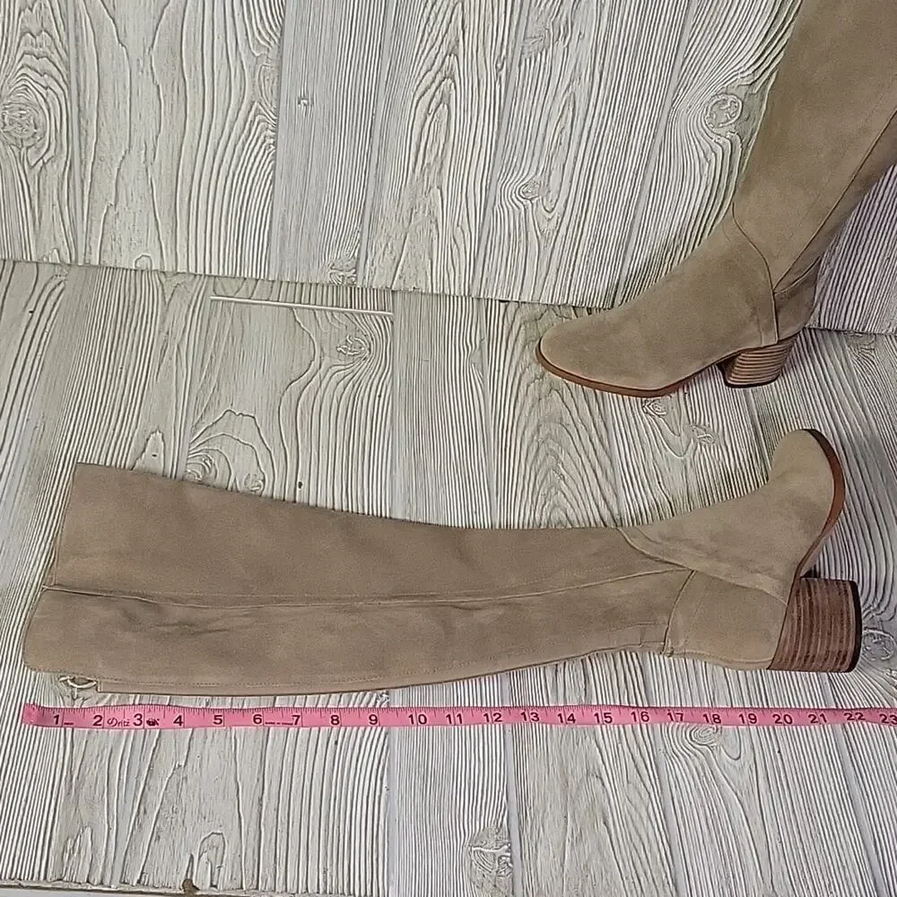 Marc Fisher Omelanie Leather Over The Knee Light Tan Boots Womens Size 5 NEW